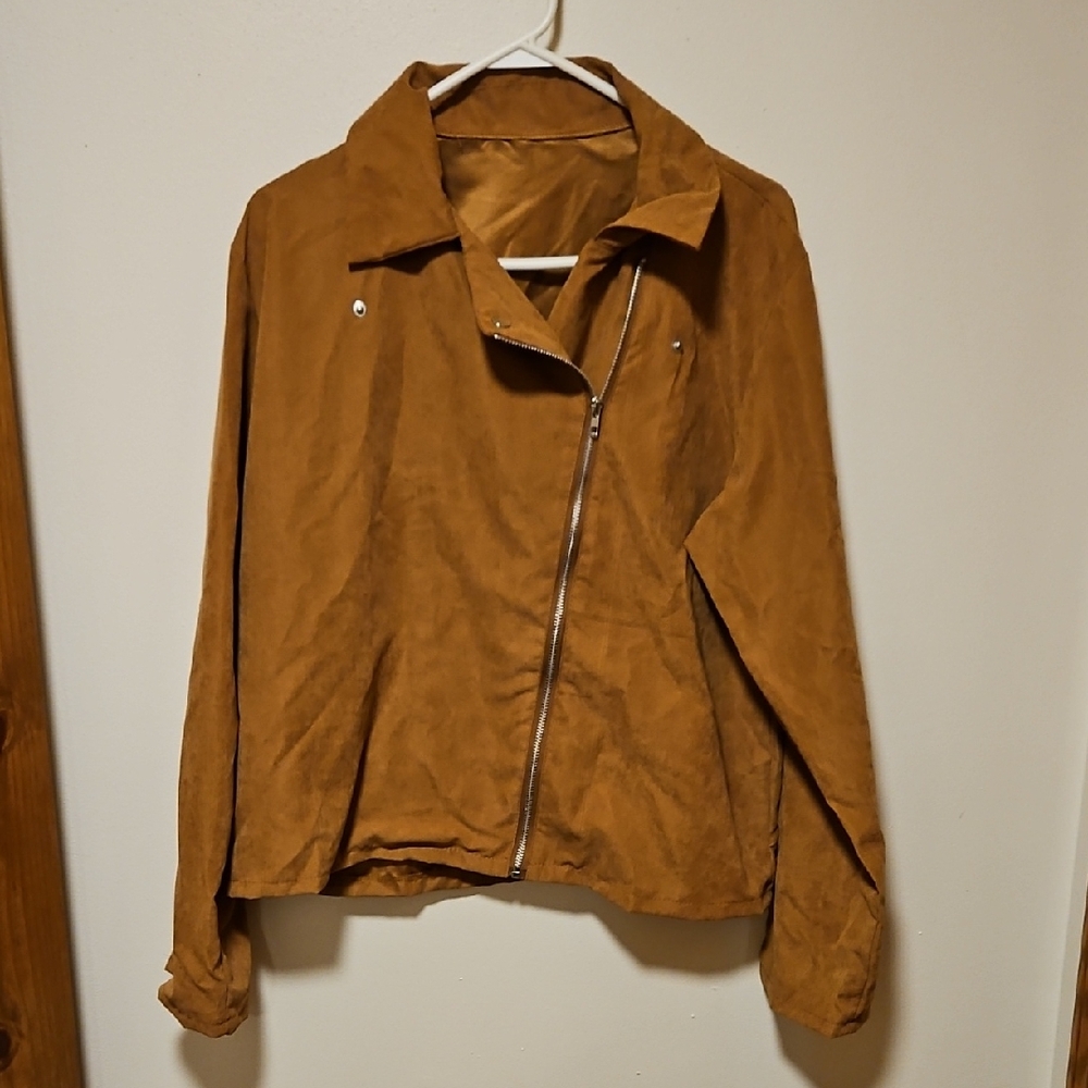 Women’s Suede-Look Asymmetrical Zip Jacket - Tan